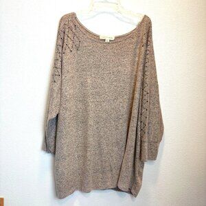Cactus + Pearl XXL Beige Knit Top Beaded Diamond Tunic Casual oversized Neutral
